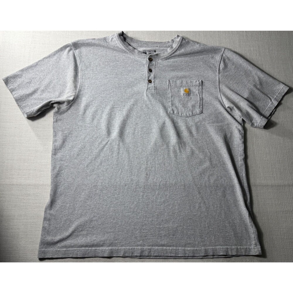 Carhartt Men’s Loose Fit Pocket Henley T Shirt Grey XL Workwear Short Sleeve